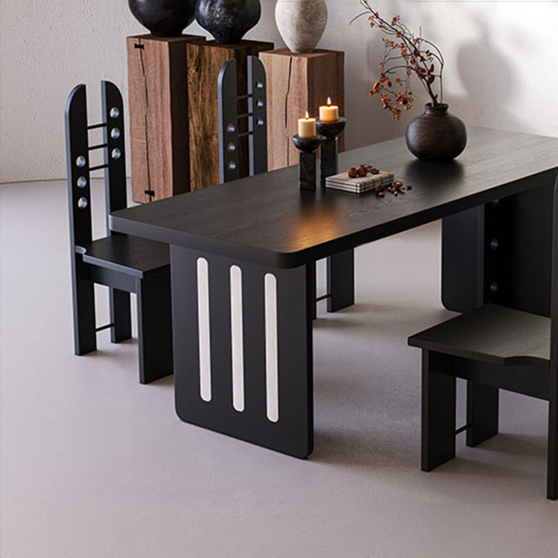 Ash wood rectangular dining table, 29.53"H x 55.12"L x 27.56"W, Black