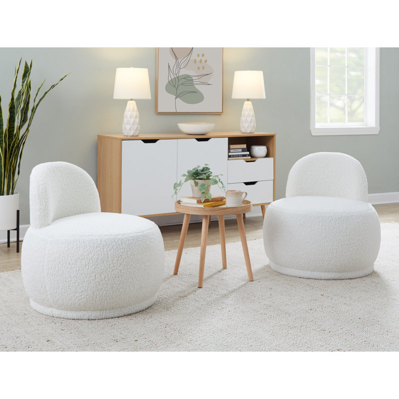 Alara Side Chair with Sherpa Fabric, White Fabric