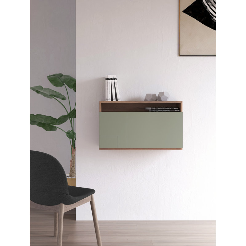 Fryman Floating Desk, Green/Walnut