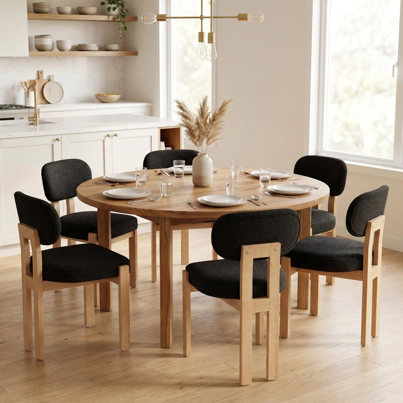 Chaises de salle à manger en bois Ahn, chaises de salle à manger rembourrées en tissu moderne, 6, Noir