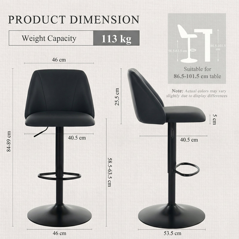Swivel Upholstered Adjustable Height Counter Stool with Metal Frame, Black/Faux Leather