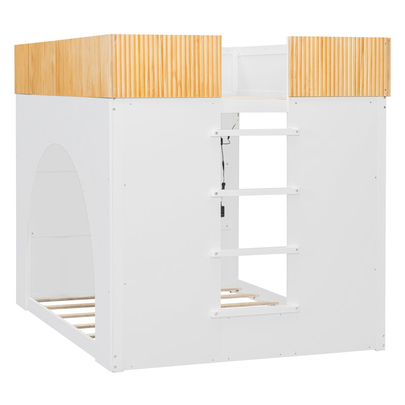 Lit superposé Lumina pour enfants avec lumière DEL, échelle et design semi-circulaire, Lit double, Blanc