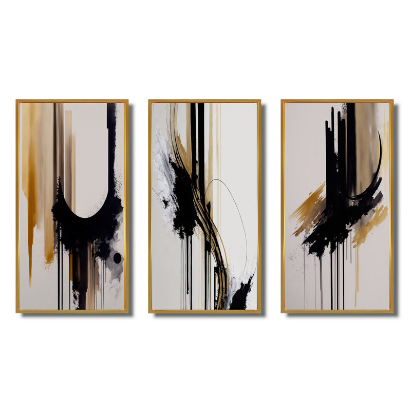 «Golden Minimalist Abstract», 3 pièces sur toile, Or, H 20 po x l 36 po
