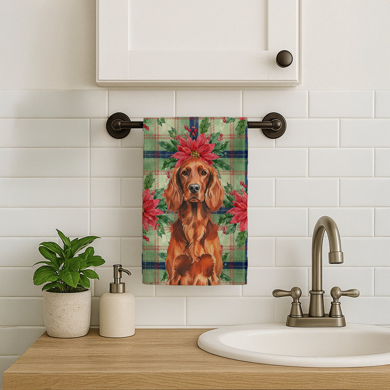Irish Setter Christmas PoinsettIas Kitchen Towel, Brown Irish Setter