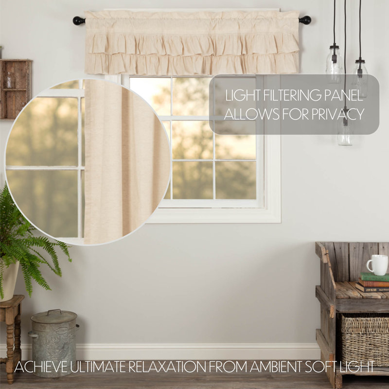 Sickels Cotton Blend Ruffled Window Valance, 60" W x 16" L, Natural