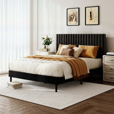 Upholstered Platform Bed with Adjustable Headboard