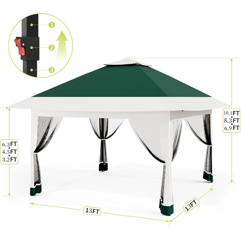 Pavillon de jardin extérieur 13 x 13 pi, Vert