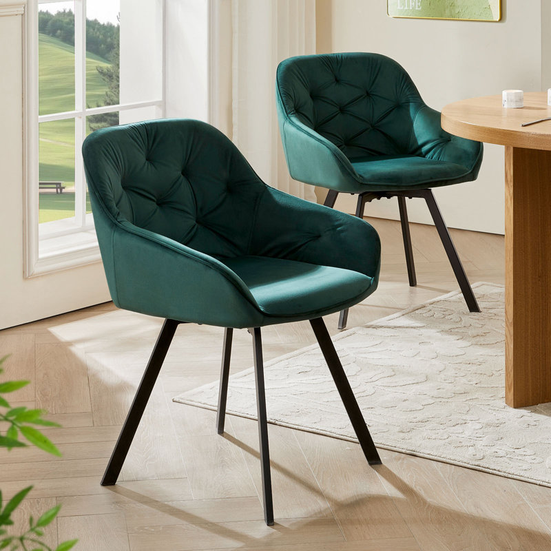 Abelina 48cm H Tufted Velvet Upholstered Dining Chair, Green, 1