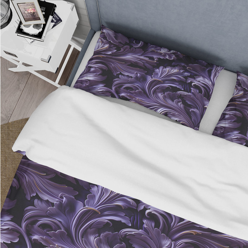 Floral Duvet Cover Set - Deep Purple Glamorous Majesty I, Queen Duvet Cover + 2 Standard Shams