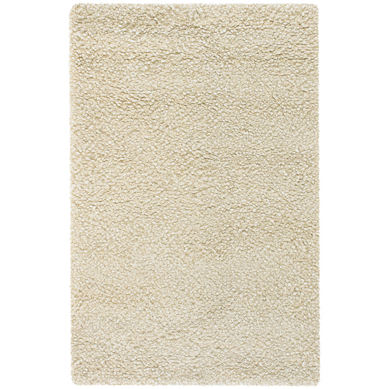 Eastwood Authentic Hand Woven Wool Cream Solid Color Shag Indoor Area Rug, Round 7'9"