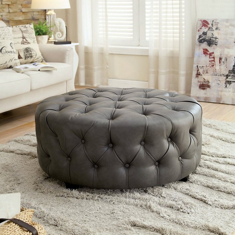 Repose-pieds de cocktail rond 35,875 po Vester, Mélange de lin gris