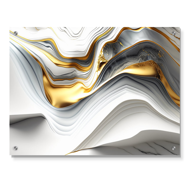 «Abstract Geode Waves Grey V», art mural abstrait en acrylique pour le salon, H 12 po x l 20 po