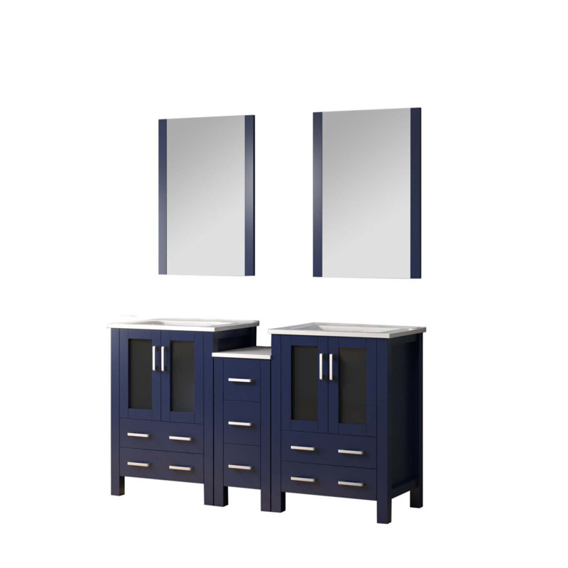 Charmant meuble-lavabo double avec armoire latérale et accessoires haut de gamme, Marine