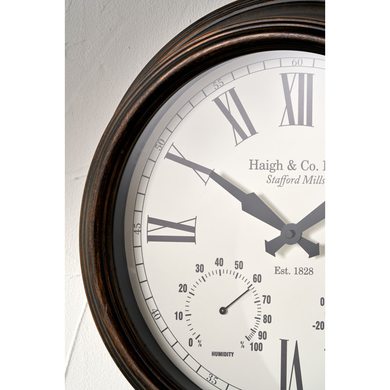 Metal Wall Clock, White/Bronze