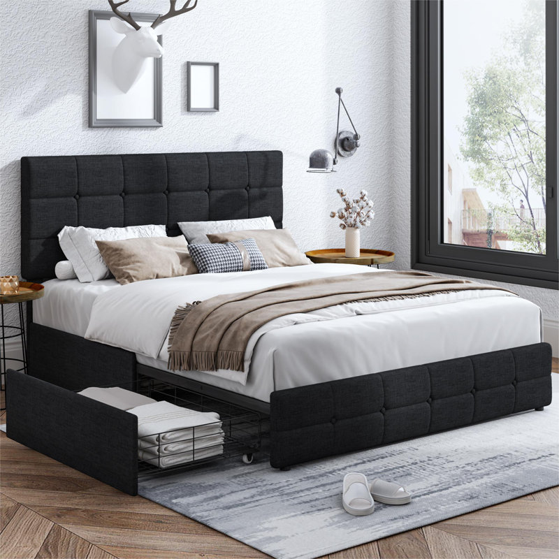 Lit plateforme tapissier Andam, Grand, Gris foncé