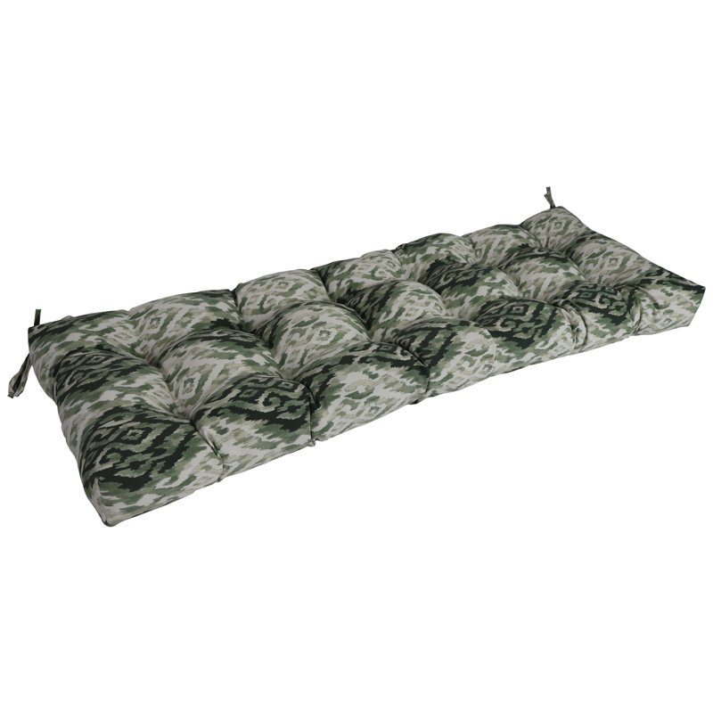 Tufted Outdoor Bench Cushion, Green/Lakat Mineral Abstract, 55" W x 19" D
