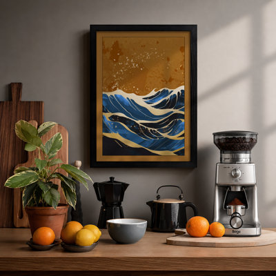 Great Wave Rising Japandi - Framed Print