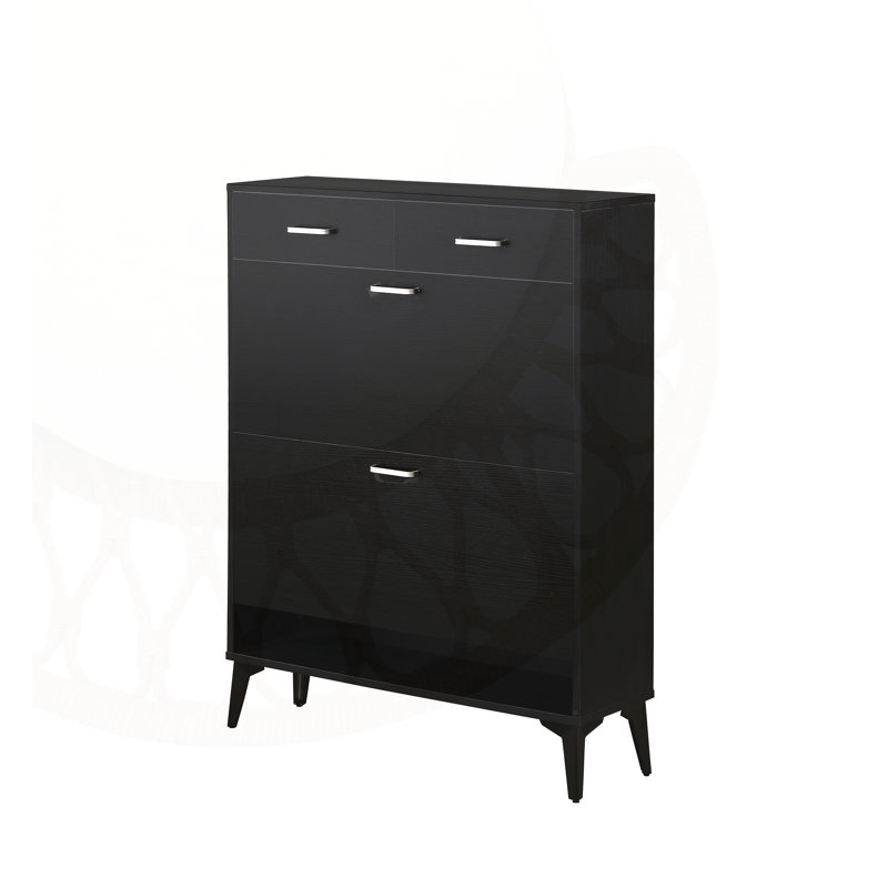 Large Tipping Bucket Shoe Cabinet with 2 Flip Drawers & 2 Regular Drawers, Space-Saving Organizer for Entryway and Hallway