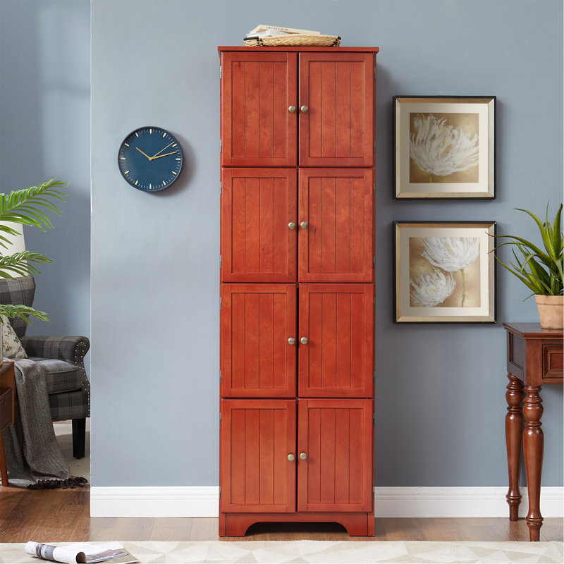 72.4" Tall Storage Cabinet Tall Storage Cabinet With 8 Doors And 4 Shelves ,Bookshelf Living Room, Kitchen, Dining Room, Office  Freestanding Storage Cabinet,Cherry