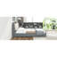 Lit double gris en bois avec tête de lit à rangement, 2 tiroirs, pin et commodité rotative-476241844