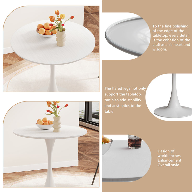 Table de salle à manger Ceballo Mid-Century pour 4 à 6 personnes, H 29 po x L 31,5 po x l 31,5 po, Blanc 1, Blanc