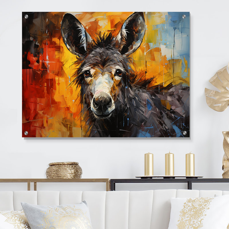 «Grey Donkey Gentle Companion Collage», art mural en acrylique pour salon, H 16 po x l 32 po