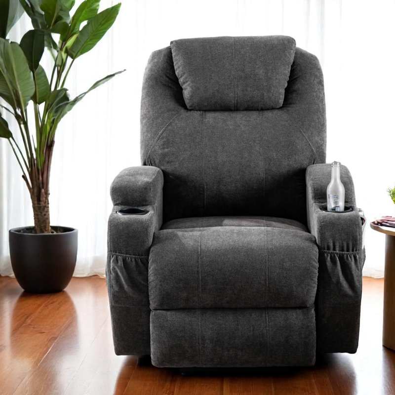Fahimul Upholstered Heated Massage Chair, Grey, Polyester Blend