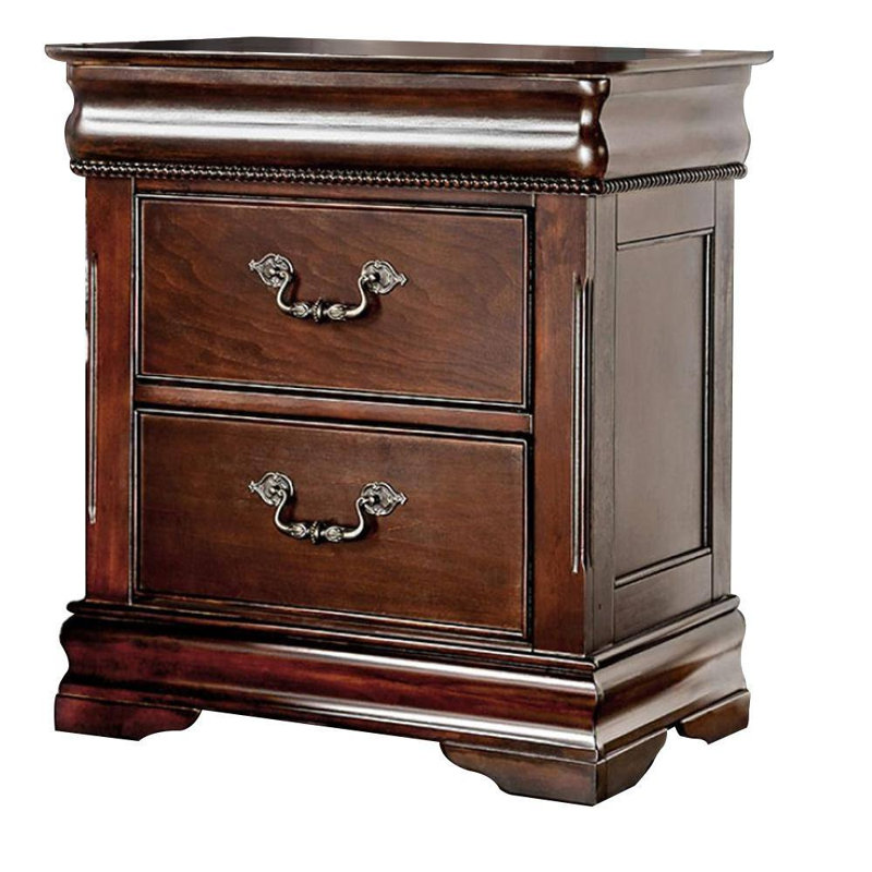 Traditional Cherry Solid Wood Nightstand - 2 Drawers, Hidden Top Drawer, Intricate Accents, Bedside Table | Gift Idea