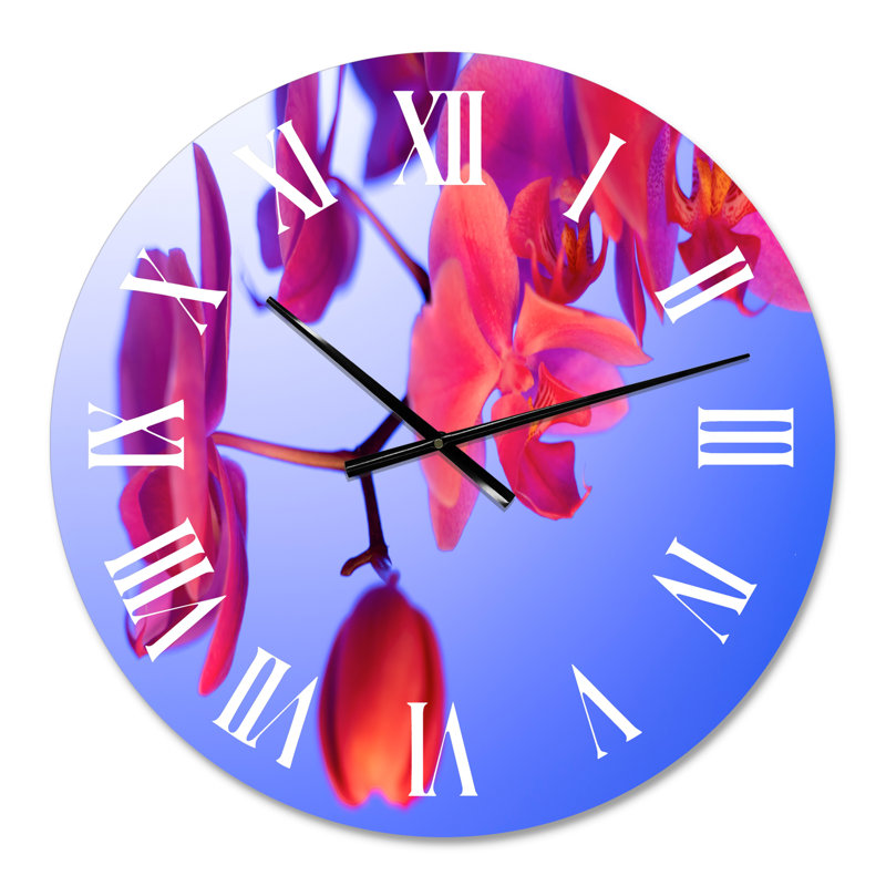 Orchidée rouge sur fond bleu classique - Horloge murale, Petit