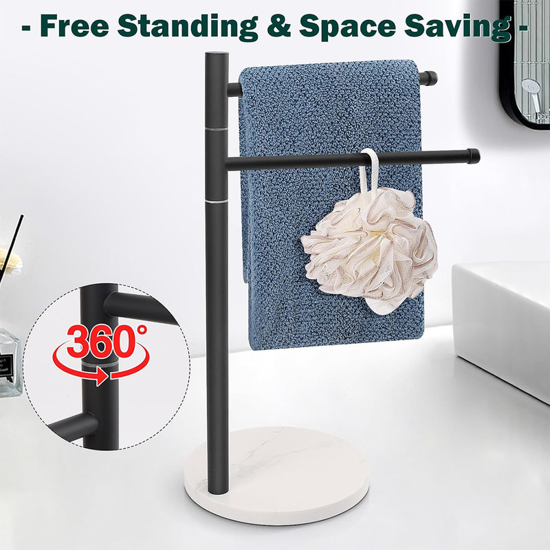 Matte Black Stainless Steel Freestanding Towel Rack with Marble Base