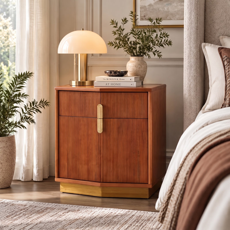 Table de chevet moderne et robuste avec rangements intégrés, 2 tiroirs, base épaisse, brun foncé. Parfait pour le salon, la chambre ou l'entrée.