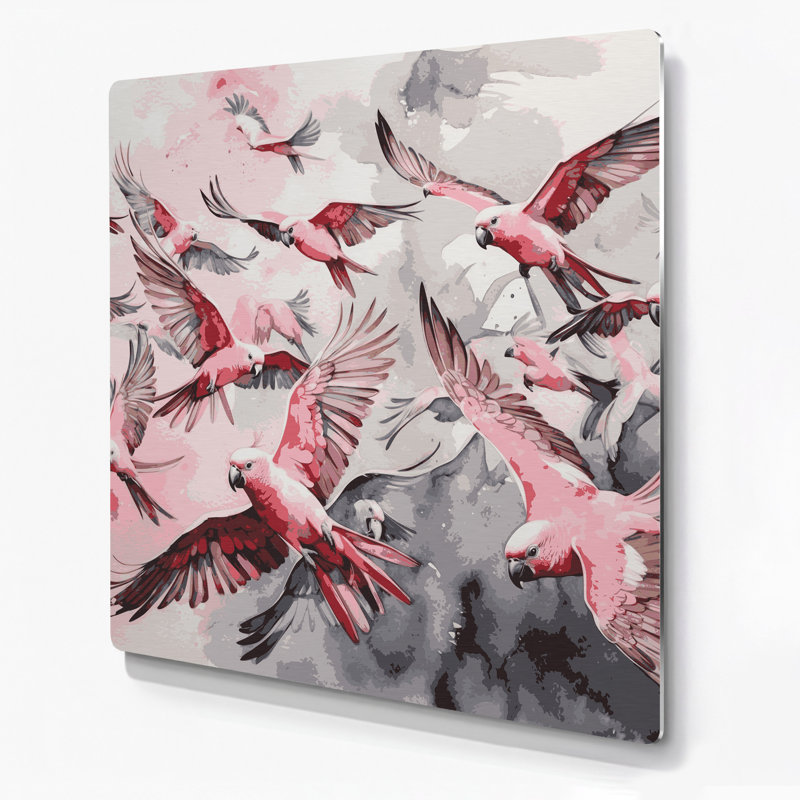 Oiseaux, art mural beige en métal Galah, H 32 po x l 32 po