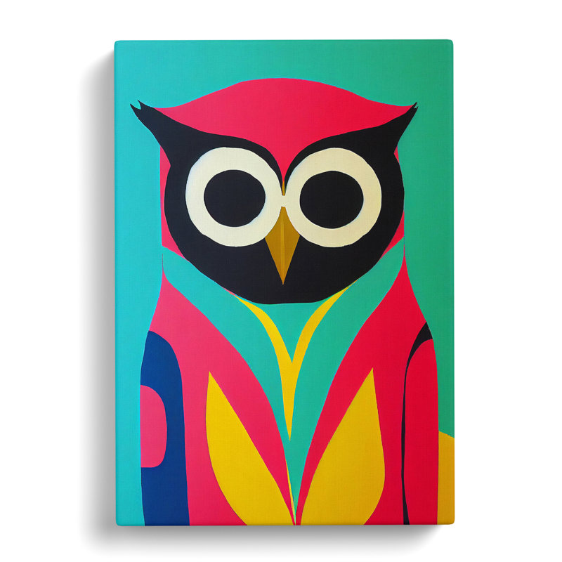 Colourful Abstract Owl No.2 - Wrapped Canvas, 50cm H x 35cm W