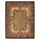 Open Neutral Brown Color Field Antique Late 19th Century American Hooked Rug