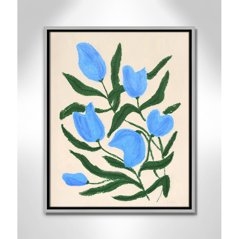 «Colette Blue Tulips Print» par Camilla Bergqvist, H 21,5 po x l 17,5 po, Argent argent