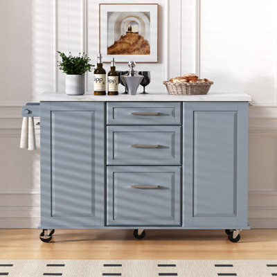 Îlot de cuisine multifonctionnel avec rangement, plateau en marbre, style rustique pour la salle à manger