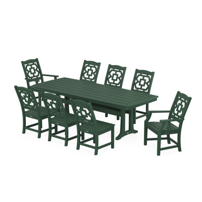 Martha Stewart by POLYWOOD Chinoiserie 9-Piece Dining Set with Trestle Legs by POLYWOOD