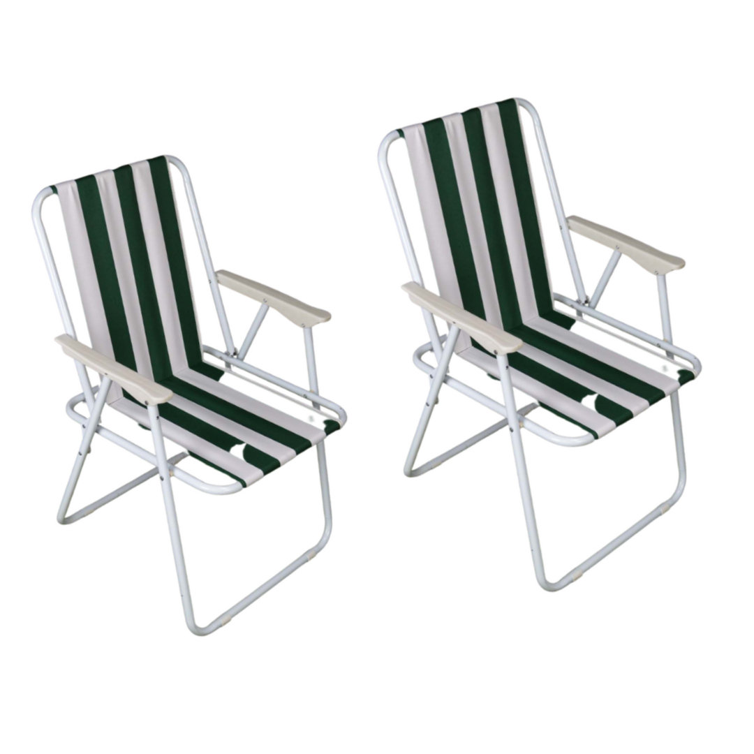 Folding Camping / Picnic Chair In Green And White Garden Patio