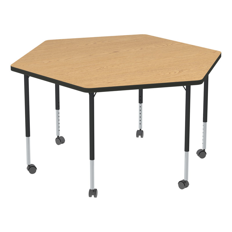 Structure Series Adjustable Height Mobile Hexagon Activity Table with Casters, White, Black/Black
