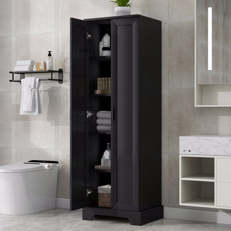 Armoire de rangement avec 2 portes pour salle de bain, bureau, tablettes réglables, panneau de fibres à densité moyenne, noir