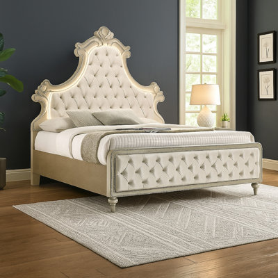Lit oriental avec DEL, velours beige