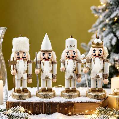 Ensemble de 4 décorations de Noël casse-noisette en bois de pin 3,9 po, mini figurines multicolores de décoration des Fêtes