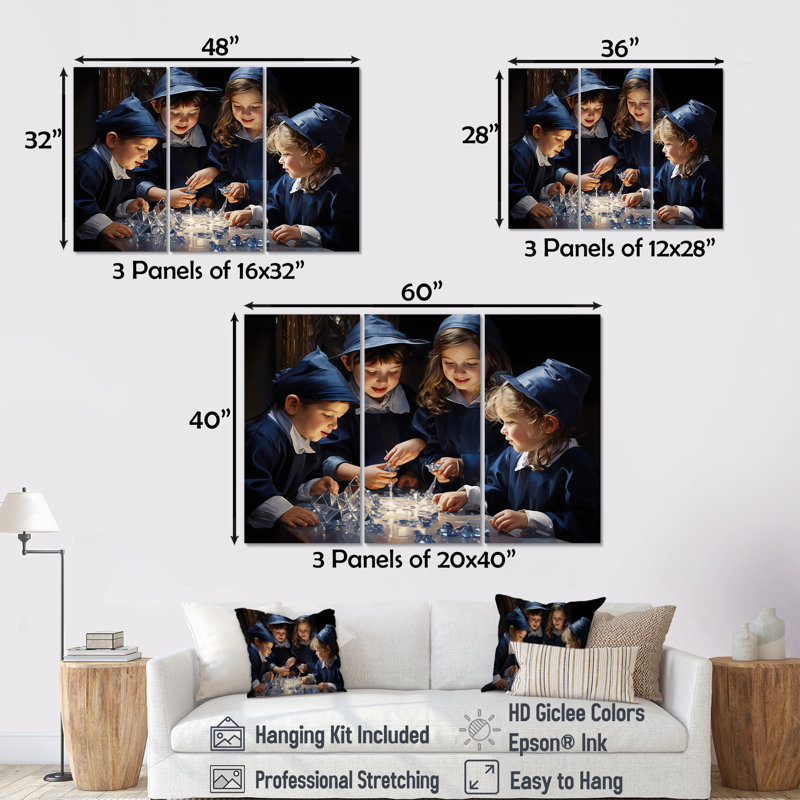 «Judaism Family Dreidel Drama II» - ensemble d'art mural sur toile, H 32 po x l 48 po