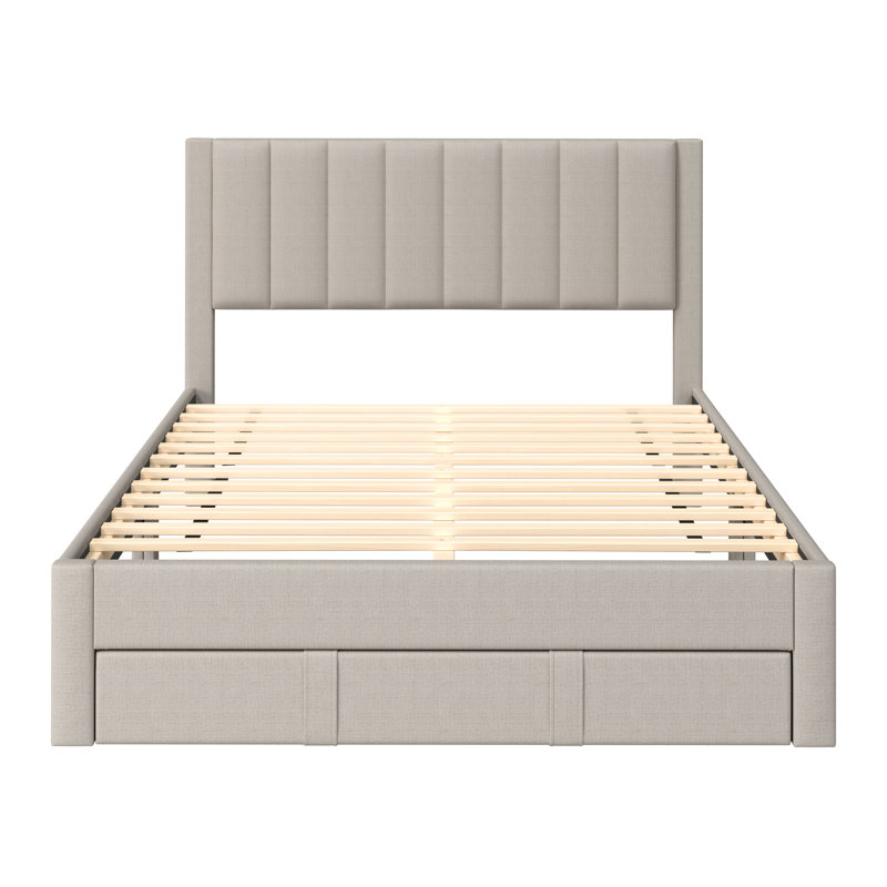 Channel Tufted Bed with Storage, Beige, Full