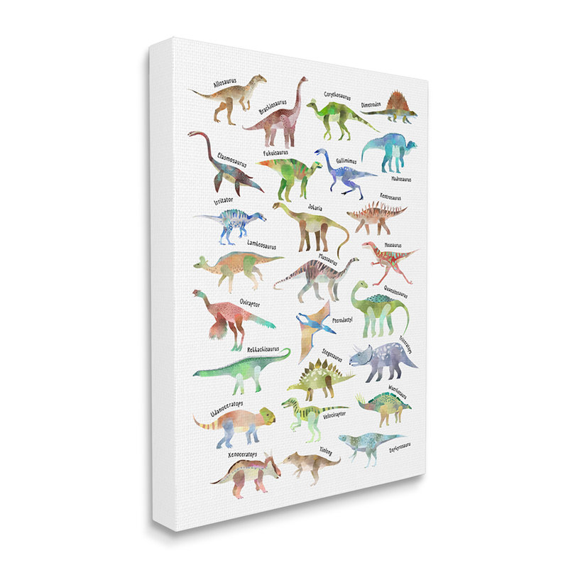 «Soft Watercolor Dinosaur charte Playful Reptiles» par Ziwei Li - impression, Toile tendue, H 30 po x l 24 po x 1,5 po