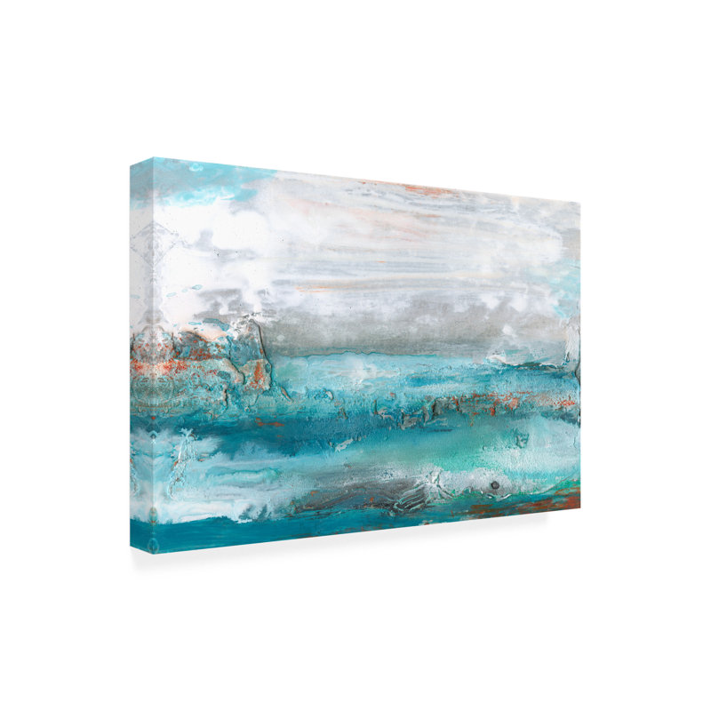 «Aqua Sea I» par Lila Bramma - peinture sur toile tendue, H 30 po x l 47 po x P 2 po