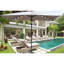 Parasol de patio rectangulaire - 10 pi x 6,5 pi À énergie solaire. Auvent. Manivelle et bouton-poussoir inclinable. 26 lumières. Mât noir. Gris moyen Matériau de l'auvent à DEL près de la piscine. À énergie solaire. Espace piscine-121047132