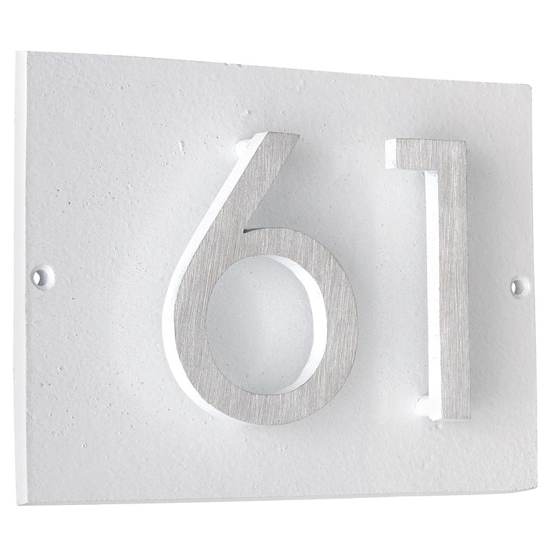 Plaque d’adresse murale sur 1 ligne flottante, Blanc, Nickel satiné deux tons, Oui
