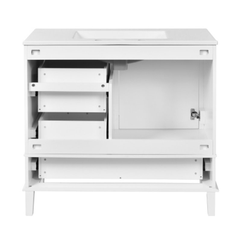 Meuble-lavabo 36 po avec cadre en pin massif, Blanc / Doré