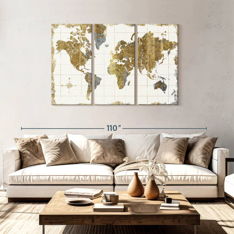 Aliaz Gilded Map Linen, 48" H x 74" W
